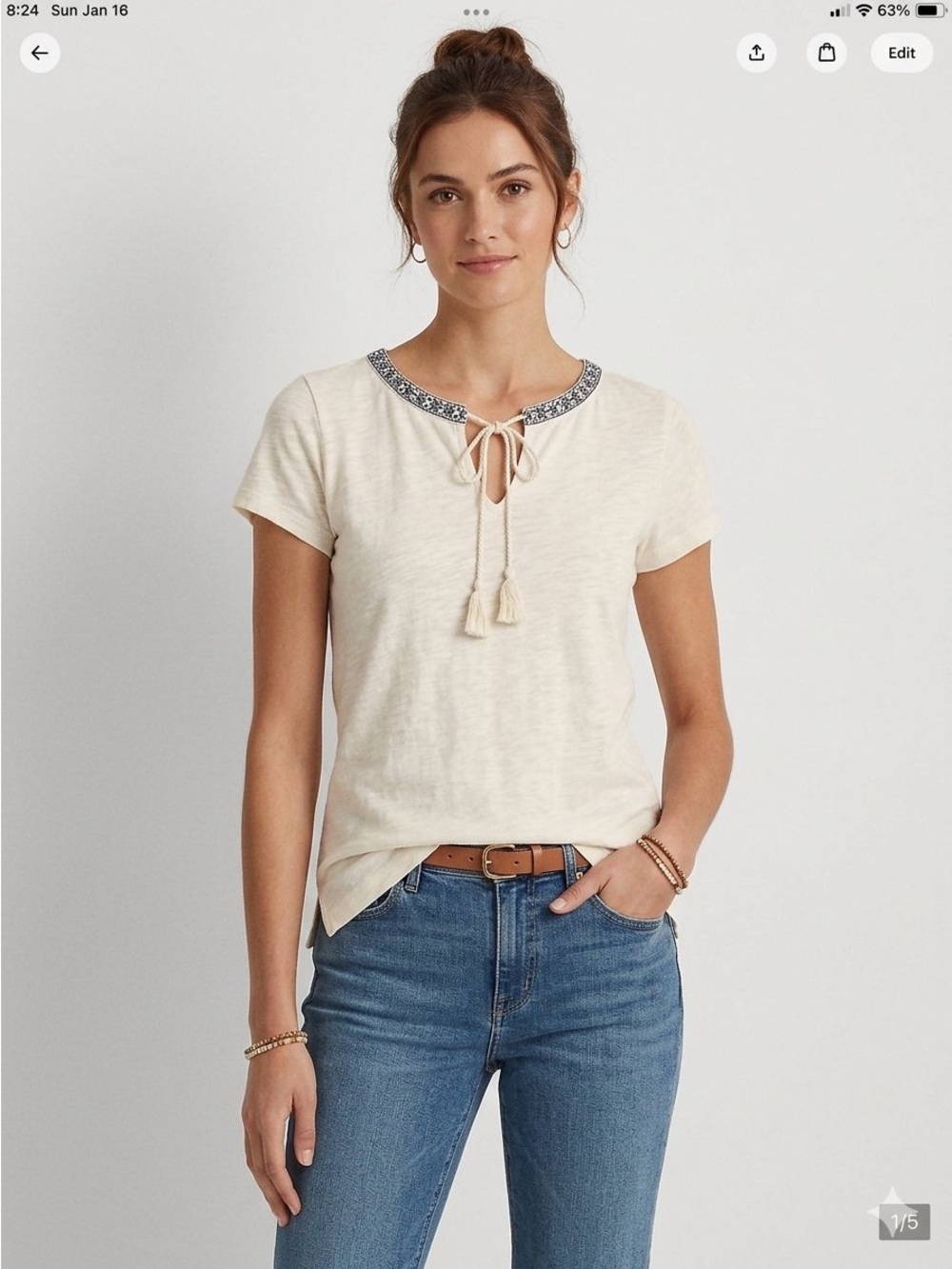 Lauren Ralph Lauren Jeans Co Embroidered neckline top With Tie
